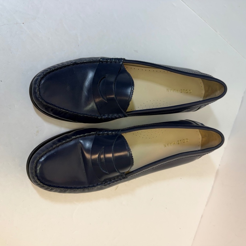 Cole Haan Navy Blue Leather Pinch Penny Loafers W01006 Womens 7.5 B